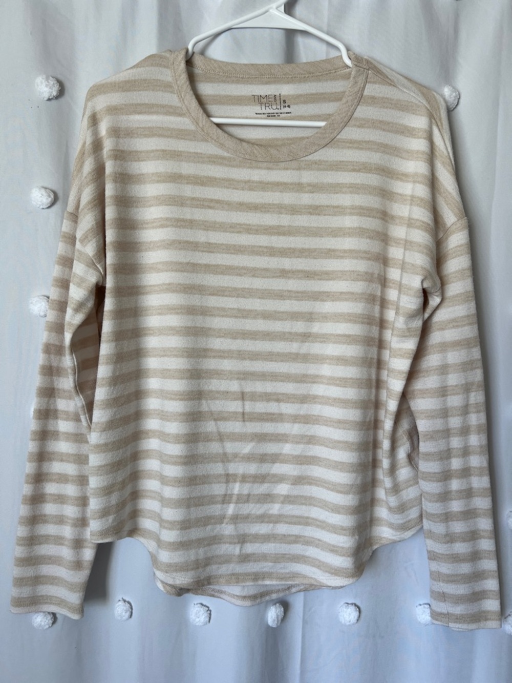 Time and Tru Cream and Tan Striped Long Sleeve Top